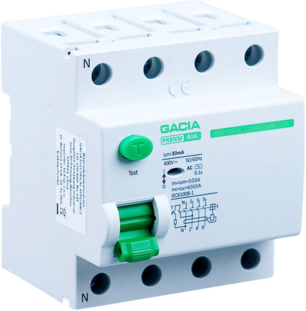 Wyłącznik różnicowoprądowy 40A, 30mA, 4P, typ A GACIA PR8NM 4P 40A 30MA A
