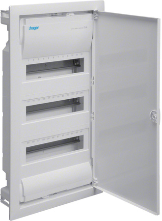 Rozdzielnica podtynkowa z drzwiami metalowymi, 3 rzędy, 36 modułów, IP30, QC, HAGER Volta VU36AT