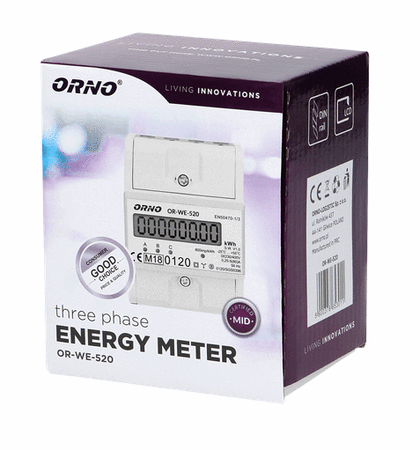 OR-WE-520 Orno 3-fazowy licznik energii elektrycznej, 80A, MID, 3 moduły, DIN TH-35mm