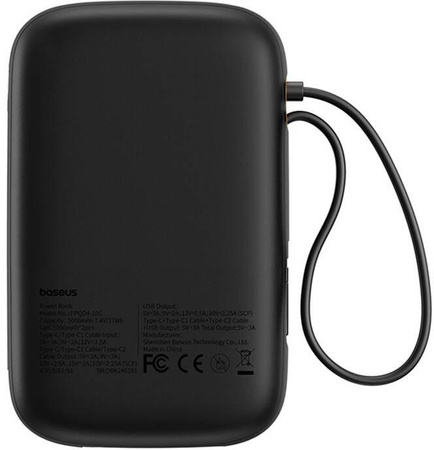 Powerbank Baseus QPow 2 10000mAh 30W z 2 wbudowanymi kablami USB-C - czarny