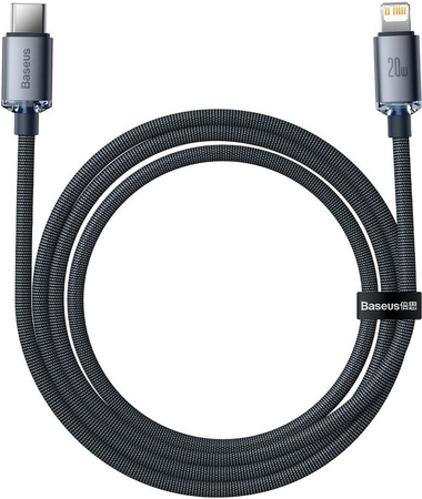 KABEL USB-C / Lightning iPhone Baseus Crystal CAJY000301 2m 20W PD QC CZARNY W OPLOCIE PREMIUM