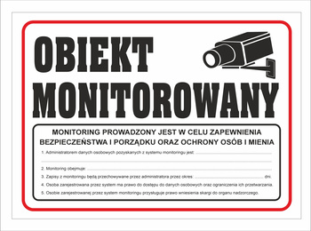 Tabliczka PCV Obiekt Monitorowany z RODO 35x25 cm
