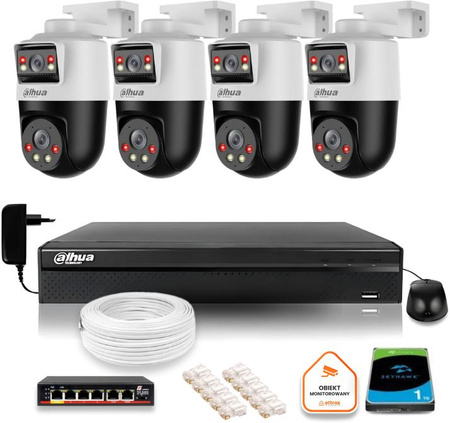 Zestaw monitoringu IP Dahua 4 kamery obrotowe 2MP+2MP z dyskiem