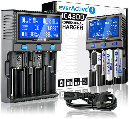 Ładowarka do akumulatorków cylindrycznych Li-ion oraz Ni-MH everactive UC-4200