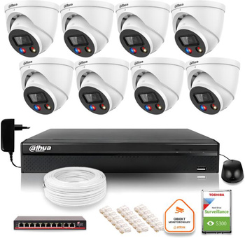 Zestaw monitoringu IP Dahua TIOC 5mpx 2K 8 kamer IPC-HDW3549H-AS-PV-0280B-S5 rejestrator z dyskiem do pracy ciągłej