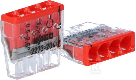Szybkozłączka DRUT 4x 0,5-2,5mm2 WAGO 2273-204 (Paczka 100szt.)