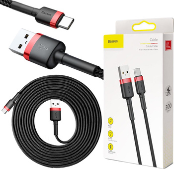Kabel USB-A / USB-C Baseus Cafule CATKLF-U91 300cm 2A QC 3.0 Czarno-czerwony