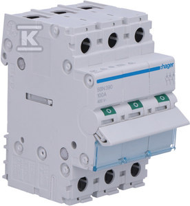 Rozłącznik izolacyjny, szer. 3 moduły. 3P, 100A HAGER SBN390