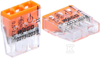 Szybkozłączka uniwersalna DRUT 3x 0,5-2,5mm2 WAGO 2273-203 100szt.