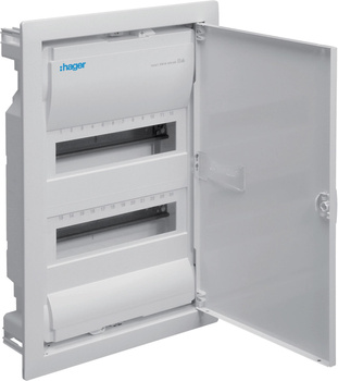 Rozdzielnica podtynkowa z drzwiami metalowymi, 2 rzędy, 24 moduły, IP30, HAGER Volta VU24NE