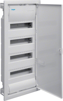 Rozdzielnica podtynkowa z drzwiami metalowymi, 4 rzędy, 48 modułów, IP30, HAGER Volta VU48NE