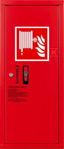 Hydrant DN25 zawieszany boczny, wąż 30m półsztywny, zamek patent, RAL 3000 prawy o