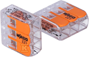 Szybkozłączka uniwersalna LINKA/DRUT 3x 0,2-4mm2 WAGO 221-413 (Paczka 50szt.)