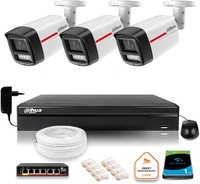 Zestaw monitoringu IP DAHUA 3 kamery zewnętrzne WizColor 2K 4MPx 50m