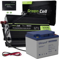 Zestaw Przetwornica Green Cell 12V / 230V 300W/600W Czysty Sinus + Akumulator AGM 12V 45Ah