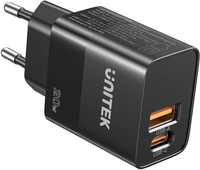 Ładowarka sieciowa Unitek 20W czarna (1x USB-A, 1x USB-C)