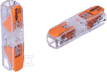 Szybkozłączka przelotowa uniwersalna LINKA/DRUT 2x 0,2-4mm2 WAGO 221-2411 (Paczka 60szt.)