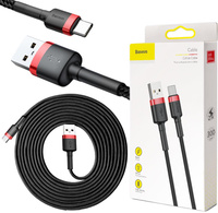 Kabel USB-A / USB-C Baseus Cafule CATKLF-U91 300cm 2A QC 3.0 Czarno-czerwony