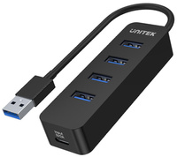 Hub USB Unitek H1117A, 4 porty, USB-C, USB 3.1, aktywny, 10W